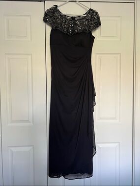 Xscape Navy Beaded Maxi Dress